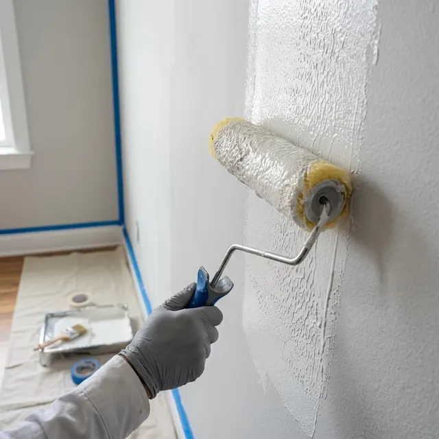 Farbrolle beim Streichen einer Wand mit Struktur